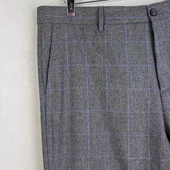 Saks Fifth Avenue men’s size 36 x 31 wool dress pants slim leg gray blue plaid - Picture 5 of 15